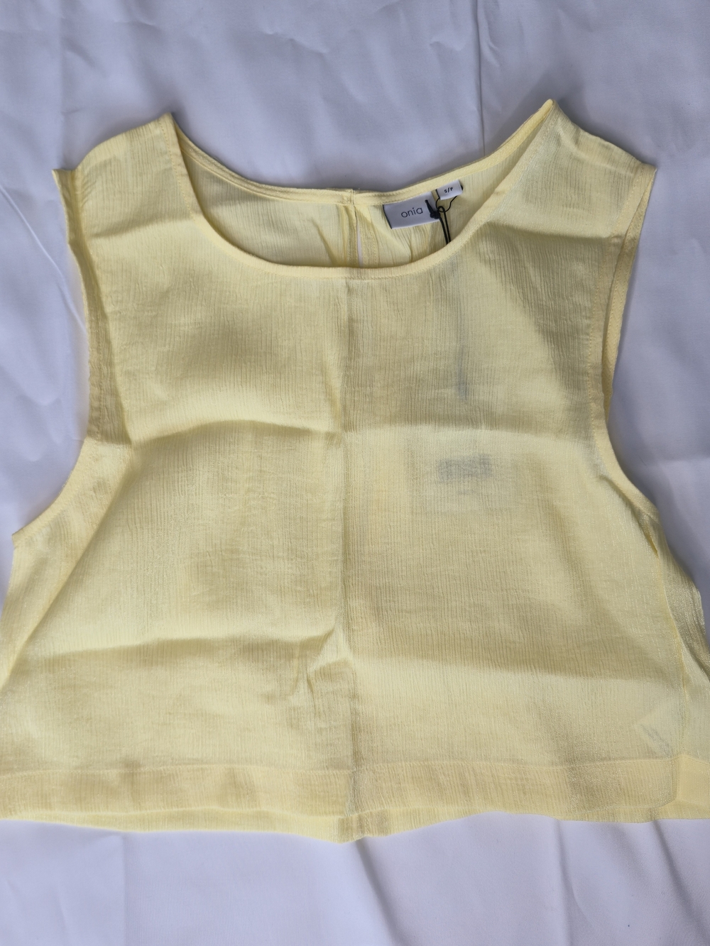 Onia Charlotte Top Honey Yellow Glitter Pleated Sleeveless Blouse S NWT